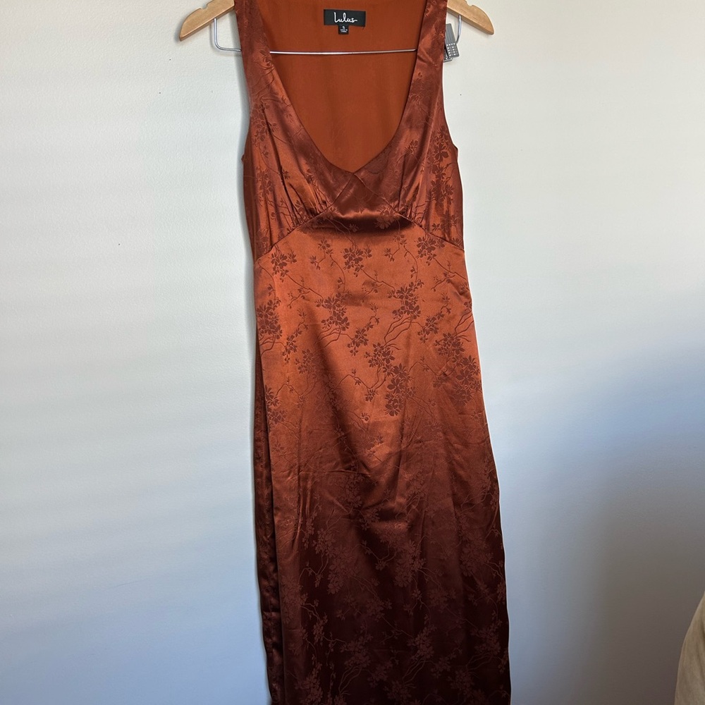 Elegant Brown Satin Slip Dress - Picture 4 of 7